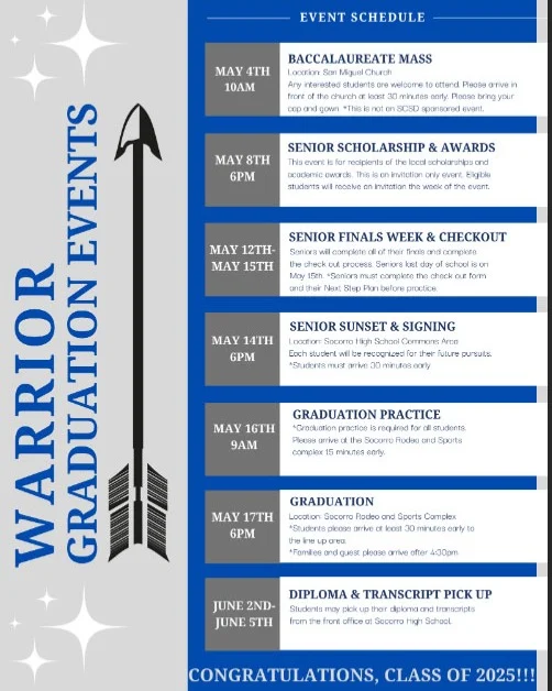 In just 16 days, the senior class members of Socorro High School will be crossing the stage and into the next chapter of their lives. Here's a look at their schedule between now and then.