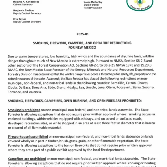 NO CAMP FIRES ALLOWED! Socorro County is included in a number of New Mexico counties under heavy fire restrictions , including not smoking outdoors in many areas. A lack of rain has led to extreme conditions, and many new restrictions are in place.