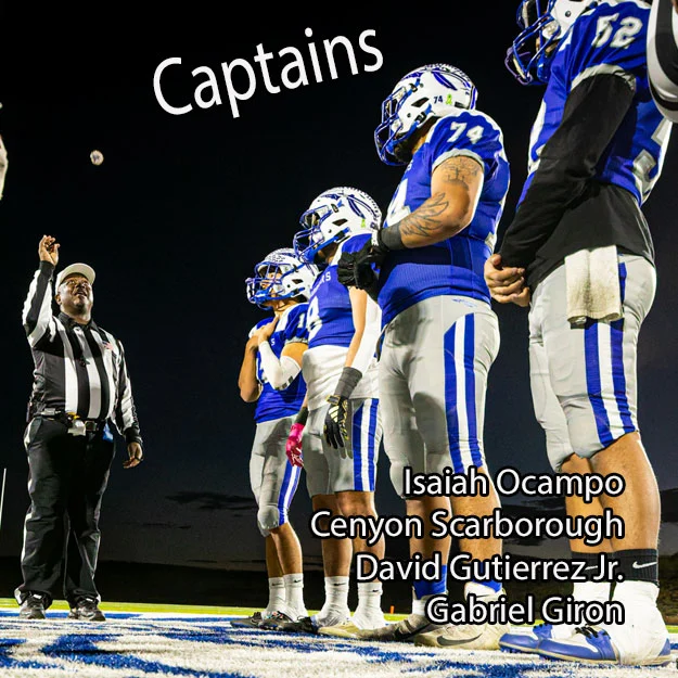 COIN FLIP! We are going to start taking a look back at the 2024-25 school year and some of those behind the scenes photos. Here team football captains Isaiah Ocampo, Cenyon Scarborough, David Gutierrez Jr. and Garbriel Giron watch a coinflip.